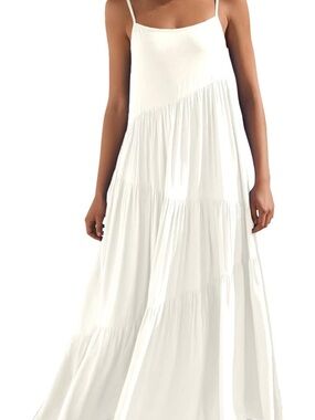 White Tiered Spaghetti Strap Maxi Dress